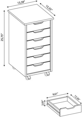 Riverbay Furniture Six Drawer Wood Rolling Storage Cart in White Wash in Saudi Arabia