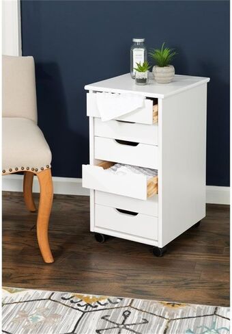 Riverbay Furniture Six Drawer Wood Rolling Storage Cart in White Wash in Saudi Arabia