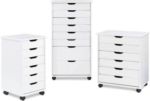 Riverbay Furniture Six Drawer Wood Rolling Storage Cart in White Wash in Saudi Arabia