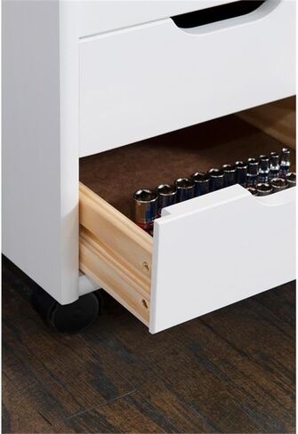 Riverbay Furniture Six Drawer Wood Rolling Storage Cart in White Wash in Saudi Arabia