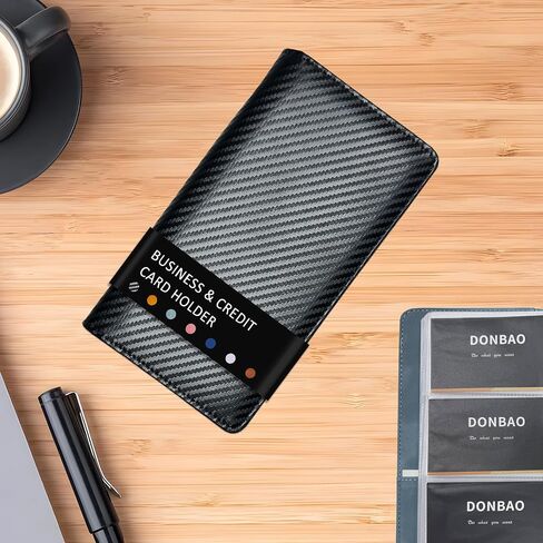 Leather Professional Business Card Holder Book Organizer, 240 Capacity Credit Card Booklet, Premium PU Name Cards Storage Folder with Soft Cover for Men/Women (Carbon Fiber Black) in Saudi Arabia