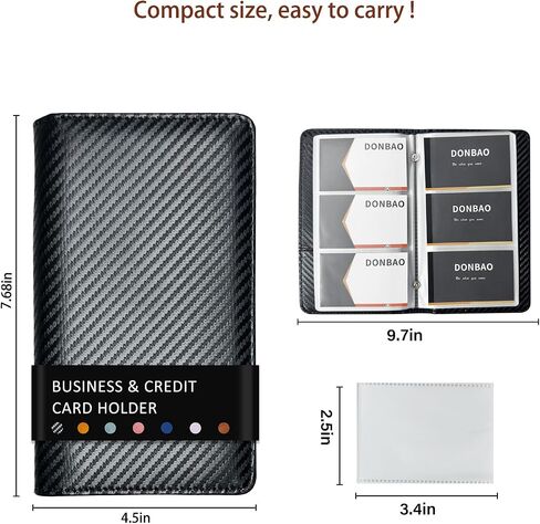 Leather Professional Business Card Holder Book Organizer, 240 Capacity Credit Card Booklet, Premium PU Name Cards Storage Folder with Soft Cover for Men/Women (Carbon Fiber Black) in Saudi Arabia