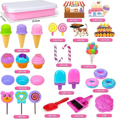 Sensory Bin, Ice Cream Play Sand Set with Magic Sand Toy for Kids, Ice Cream Toys Molds and Cleaning Tools Sandbox with Lid Sand Art Kits for Girls Toddlers Birthday Christmas Gift in Saudi Arabia