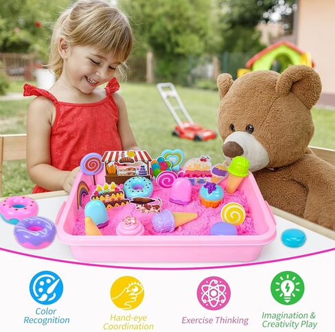 Sensory Bin, Ice Cream Play Sand Set with Magic Sand Toy for Kids, Ice Cream Toys Molds and Cleaning Tools Sandbox with Lid Sand Art Kits for Girls Toddlers Birthday Christmas Gift in Saudi Arabia