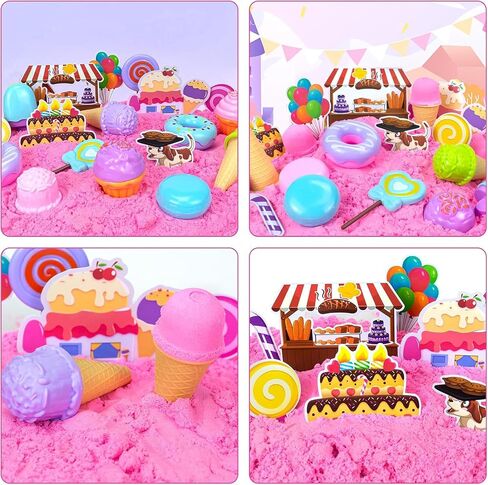 Sensory Bin, Ice Cream Play Sand Set with Magic Sand Toy for Kids, Ice Cream Toys Molds and Cleaning Tools Sandbox with Lid Sand Art Kits for Girls Toddlers Birthday Christmas Gift in Saudi Arabia
