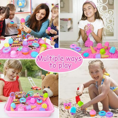 Sensory Bin, Ice Cream Play Sand Set with Magic Sand Toy for Kids, Ice Cream Toys Molds and Cleaning Tools Sandbox with Lid Sand Art Kits for Girls Toddlers Birthday Christmas Gift in Saudi Arabia