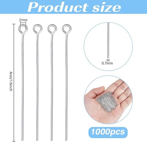 PH PandaHall 1000 قطعة 304 دبابيس عين من الفولاذ المقاوم للصدأ 1.6 بوصة صناعة المجوهرات دبابيس العين لسلاسل المفاتيح دبابيس القرط دبابيس رأس العين المفتوحة لسوار القرط قلادة المجوهرات صناعة الحرف اليدوية in Kuwait