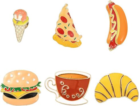 6 pcs 6 Styles Fast Food Theme Alloy Enamel Brooch Hot Dog Pizza Hamburger Ice Cream Croissant Coffee Lapel Pins for DIY Jewelry Clothes Backpack Hat Jacket Badge Craft in Saudi Arabia