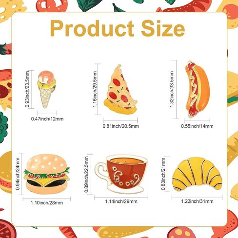 6 pcs 6 Styles Fast Food Theme Alloy Enamel Brooch Hot Dog Pizza Hamburger Ice Cream Croissant Coffee Lapel Pins for DIY Jewelry Clothes Backpack Hat Jacket Badge Craft in Saudi Arabia