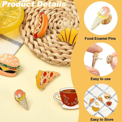 6 pcs 6 Styles Fast Food Theme Alloy Enamel Brooch Hot Dog Pizza Hamburger Ice Cream Croissant Coffee Lapel Pins for DIY Jewelry Clothes Backpack Hat Jacket Badge Craft in Saudi Arabia