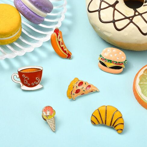 6 pcs 6 Styles Fast Food Theme Alloy Enamel Brooch Hot Dog Pizza Hamburger Ice Cream Croissant Coffee Lapel Pins for DIY Jewelry Clothes Backpack Hat Jacket Badge Craft in Saudi Arabia