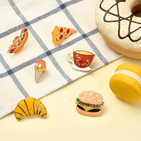 6 pcs 6 Styles Fast Food Theme Alloy Enamel Brooch Hot Dog Pizza Hamburger Ice Cream Croissant Coffee Lapel Pins for DIY Jewelry Clothes Backpack Hat Jacket Badge Craft in Saudi Arabia