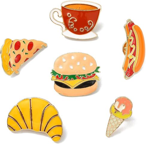 6 pcs 6 Styles Fast Food Theme Alloy Enamel Brooch Hot Dog Pizza Hamburger Ice Cream Croissant Coffee Lapel Pins for DIY Jewelry Clothes Backpack Hat Jacket Badge Craft in Saudi Arabia
