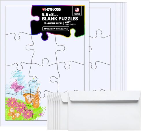 8 Blank Jigsaw Puzzles with Envelopes – 5.5 x 8 Inch, 28 Pieces Each – DYI Party invites, Perfect for Decorating, Kids' Activities, Arts & Crafts or Party Favors in Kuwait