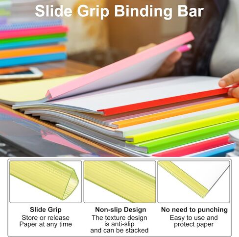 PATIKIL 10Pcs Binding Bars, 13x15mm Binding Bars Slide Grip 120 Sheets Capacity A4 Size Report Binder Presentation Binder for Study Office Report Cover Resume, Transparent White in Kuwait