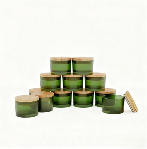 12 Pack 4 OZ Glass Candle Jars with Bamboo Lids – Bulk Empty Candle Containers for Making Candles, DIY Craft & Storage – Heat-Resistant Thick Glass(Green) in Saudi Arabia