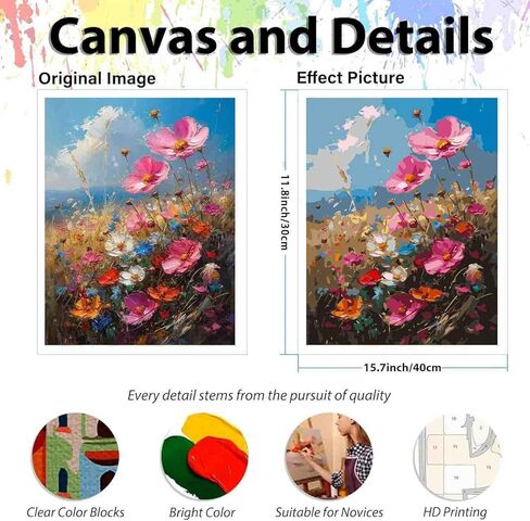 DYAIANGMU Flower Paint by Numbers Kit for Adults Beginner,Paint by Number Kits on Canvas for Adults Beginner,Digital Oil Painting Kits for Home Wall Decor 11.8X15.7inch (with Frame) in Kuwait