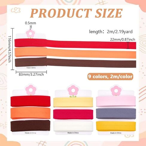 PH PandaHall 19 Yards 9 Colors Bias Binding for Sewing, 7/8 inch Double Fold Bias Tape Polycotton Bias Binding Tape Hemming Ribbon Bias Tape DIY Garment for Craft Seaming Hemming Piping Quilting in Saudi Arabia