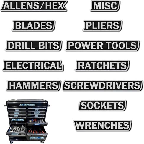 12 PCS of Magnetic Toolbox Labels, 3D Printed Toolbox Drawer Tags Magnetic Tool Box Labels, Easy to Read Printing, Quick Identifying Tool Box Drawers (Black) in Saudi Arabia