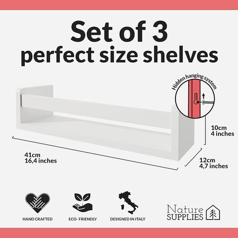 رف كتب أكريليك من NATURE SUPPLIES، مجموعة مكونة من 3 أرفف عائمة شفافة مقاس 16 بوصة، عرض حائط حديث ومتين لغرف الأطفال للكتب والألعاب، رفوف أكريليك أنيقة لديكور المنزل أو المكتب in Kuwait