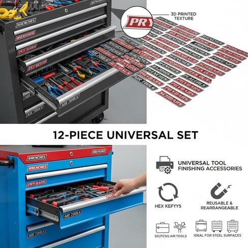 12 PCS of Magnetic Toolbox Labels, 3D Printed Toolbox Drawer Tags Magnetic Tool Box Labels, Easy to Read Printing, Quick Identifying Tool Box Drawers (Black) in Saudi Arabia