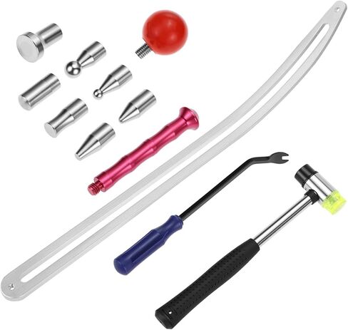 مجموعة أدوات إزالة انبعاجات السيارة من QWORK، أداة سحب لإصلاح الحاجز التلقائي من الفولاذ المقاوم للصدأ، وقضبان ربط لأدوات المخل، وقضيب منحني كبير رافع، مع قضبان منحنية، ومطرقة مطاطية، وخطافات in Kuwait