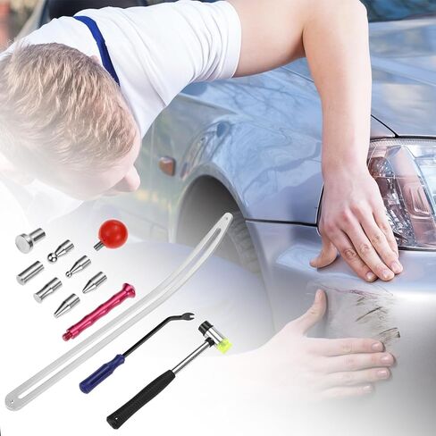 مجموعة أدوات إزالة انبعاجات السيارة من QWORK، أداة سحب لإصلاح الحاجز التلقائي من الفولاذ المقاوم للصدأ، وقضبان ربط لأدوات المخل، وقضيب منحني كبير رافع، مع قضبان منحنية، ومطرقة مطاطية، وخطافات in Kuwait