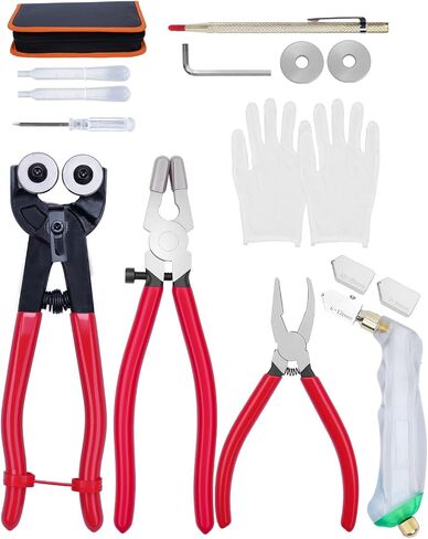 eZAKKA Glass Cutting Tool Set Kit, Glass Nipper Glass Running Plier Breaking Plier Oil Feed Glass Cutter Set with Leather Zipper Bag for Stained Glass, Tiles, Mosaic, Mirrors,Bottle, A KIT in Saudi Arabia
