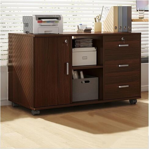 File Cabinets Office File Cabinet Under Desk Storage Cabinet Three Drawers Two Compartments One Door Storage Cabinet Wooden Locking Plant Sideboards File Storage Cabinets(White) in Saudi Arabia