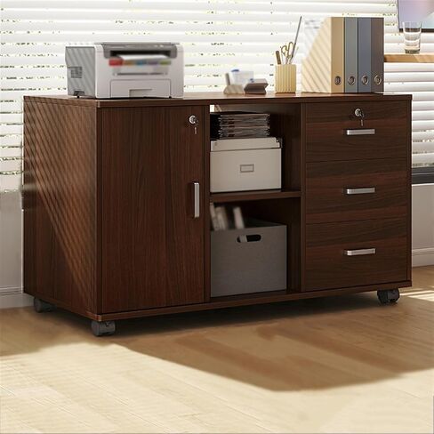 File Cabinets Office File Cabinet Under Desk Storage Cabinet Three Drawers Two Compartments One Door Storage Cabinet Wooden Locking Plant Sideboards File Storage Cabinets(White) in Saudi Arabia