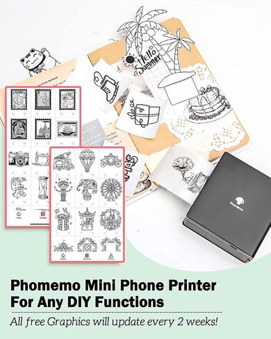 مجموعة هدايا طابعة Phomemo Mini Note - M02 ocket طابعة متنقلة صغيرة تعمل بتقنية البلوتوث الحرارية مع 3 لفات من الورق، لطباعة الصور والنصوص وملاحظات الدراسة، ملصق DIY، هدية، أسود in Saudi Arabia