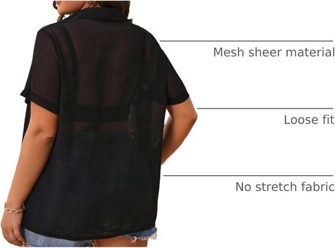 بلوزة نسائية من MakeMeChic بمقاس كبير وأكمام قصيرة شفافة من خلال شبكة شفافة وأزرار سفلية in Kuwait