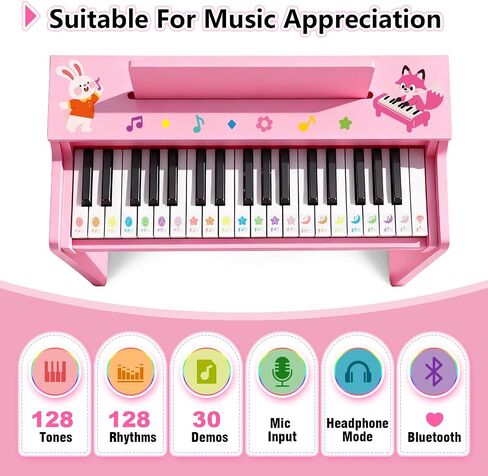 Kids Piano Keyboard, 37 Keys Wooden Digital Piano for Kids with Bench,Song Book, DIY Stickers, Cover, Education Creative Musical Instruments Toy for Boys & Grils Gifts in Saudi Arabia