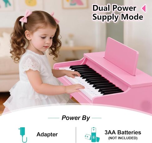 Kids Piano Keyboard, 37 Keys Wooden Digital Piano for Kids with Bench,Song Book, DIY Stickers, Cover, Education Creative Musical Instruments Toy for Boys & Grils Gifts in Saudi Arabia