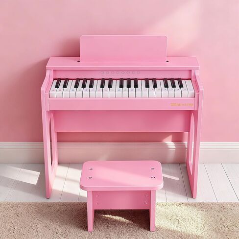 Kids Piano Keyboard, 37 Keys Wooden Digital Piano for Kids with Bench,Song Book, DIY Stickers, Cover, Education Creative Musical Instruments Toy for Boys & Grils Gifts in Saudi Arabia