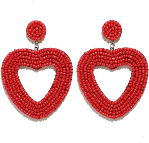 Beaded Dangle Earrings Handmade Heart-shaped Seed Beads Drop Earring for Women Holiday Birthday Valentine’s Day Gifts in Saudi Arabia