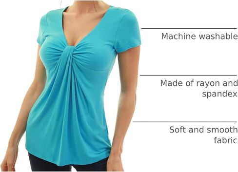 AmélieBoutik Women V Neck Twist Knot Front Casual T-Shirt Short Sleeve Blouse in Saudi Arabia