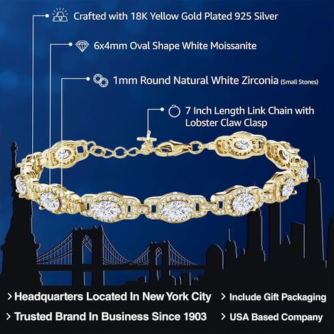 جيم ستون كينج سوار تنس زمردي مقلد مطلي بالذهب الاصفر عيار 18 قيراط للنساء (8.00 قيراط، بيضاوي 6 × 4 ملم، 7 انش مع وصلة تمديد 1 انش) in Kuwait