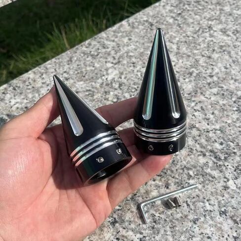 ONETEN CNC 3.6 بوصة أغطية صواميل المحور الأمامي قبعات لـ Harley Davidson Street Road Electra Tri Glide Touring Road King Sportster Softail Fat Boy Dyna 2002-2024 ألومنيوم (أسود) in Kuwait