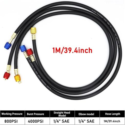 0.9M-1.8M AC شحن خرطوم أنبوب عدة تركيبات منخفضة الخسارة ل R134A R12 R22 مقياس مشعب تكييف الهواء المبرد (1.8M 3000psi) in Kuwait