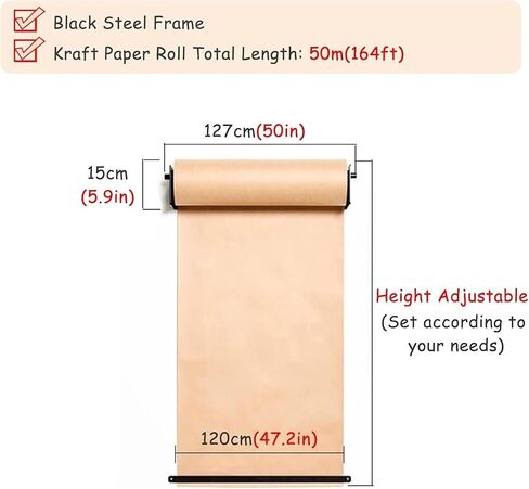 LNNW Kraft Paper Dispenser Kitchen Kraft Paper Roll Holder & Dispenser, Wall Mount Note Paper Roll Cutter, for Menus Note Taking/Wall Decor Decorative Message Boards for Wall(Steel Frame Wide-97cm/38. in Saudi Arabia