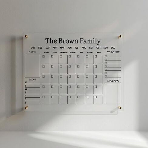Customized Family Acrylic Wall Planner – Personalized Dry Erase Weekly Calendar with Menu, Shopping, and To-Do Sections – Modern Clear Acrylic Organizer for Home & Office in Saudi Arabia