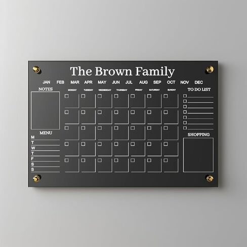 Customized Family Acrylic Wall Planner – Personalized Dry Erase Weekly Calendar with Menu, Shopping, and To-Do Sections – Modern Clear Acrylic Organizer for Home & Office in Saudi Arabia