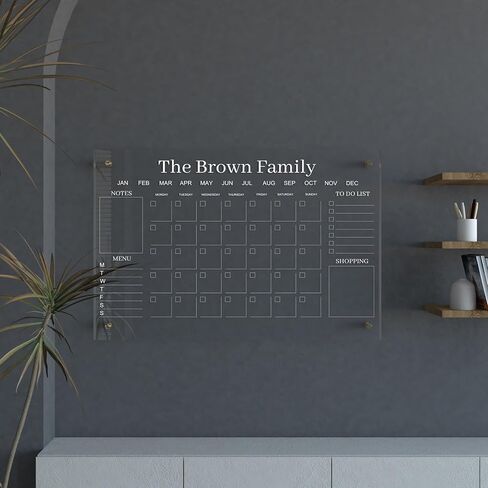 Customized Family Acrylic Wall Planner – Personalized Dry Erase Weekly Calendar with Menu, Shopping, and To-Do Sections – Modern Clear Acrylic Organizer for Home & Office in Saudi Arabia