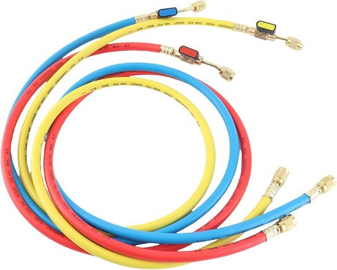 aqxreight Refrigerant Charging Hose Set with Valve for R12 R22 R502 Compatible with Conditioning Systems 1/4 Inch Thread - Pack of 3 in Saudi Arabia
