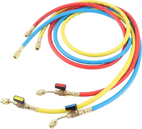 aqxreight Refrigerant Charging Hose Set with Valve for R12 R22 R502 Compatible with Conditioning Systems 1/4 Inch Thread - Pack of 3 in Saudi Arabia