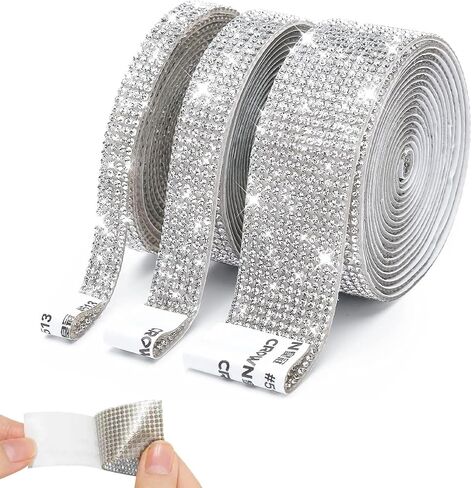 3 Rolls Bedazzling Strips Rhinestone Ribbon Self Adhesive Crystal Rhinestones for DIY Craft in Saudi Arabia