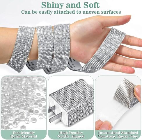 3 Rolls Bedazzling Strips Rhinestone Ribbon Self Adhesive Crystal Rhinestones for DIY Craft in Saudi Arabia