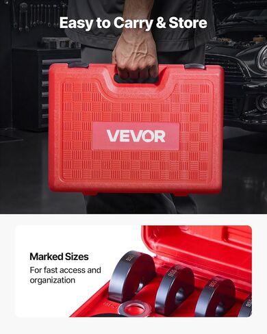 VEVOR 10 قطع من مكبس وصلات الكرة و24 قطعة من مجموعة سائق السباق والختم مع 13 جلبة وإطار على شكل حرف C وأكمام، طقم ضغط محمل 2 في 1، مجموعة تركيب إزالة شديدة التحمل in Kuwait