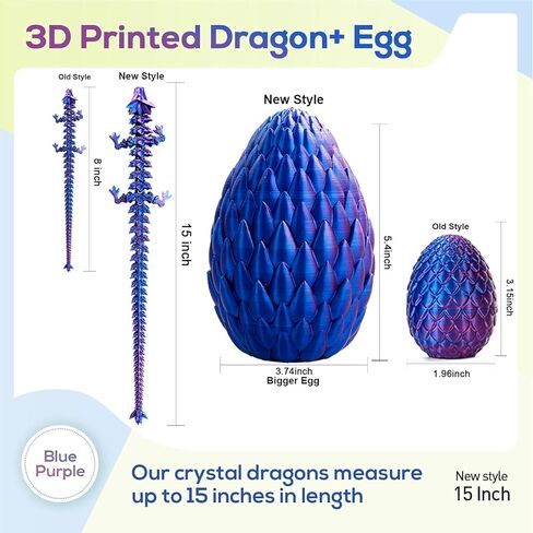 بيضة تنين مطبوعة ثلاثية الأبعاد، بيض تنين مع تنين بالداخل، لعبة بيضة تنين مفاجئة، تنين ثلاثي الأبعاد كريستال مفصلي بالكامل، بيض دينو حيوانات رائعة لأعمار 5-7 4-6 8-12 في سن المراهقة، حشوات تخزين عيد الميلاد للأطفال in Kuwait